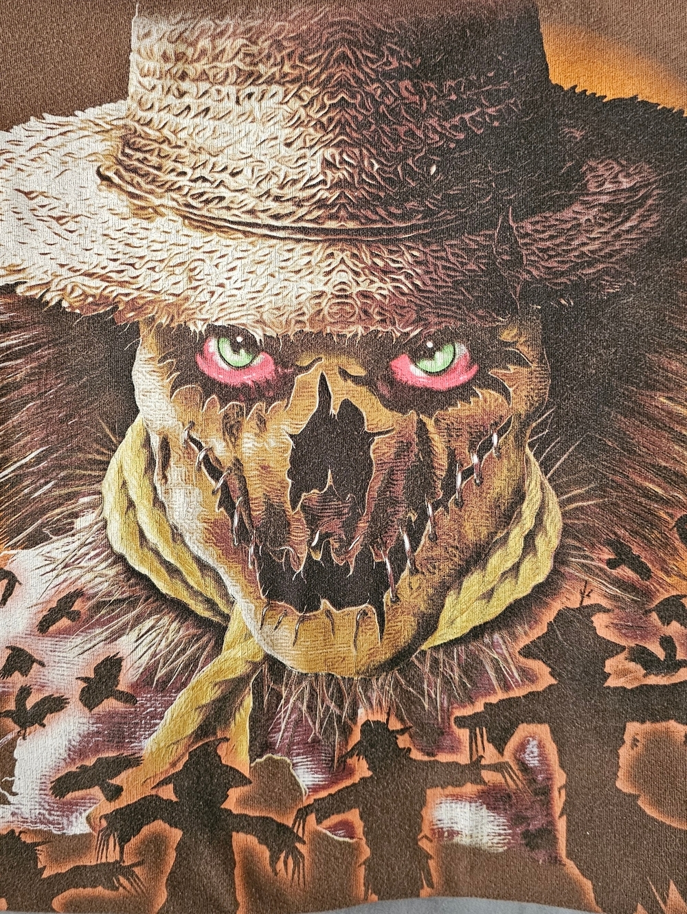 Red Eyed Skull Scarecrow Halloween T Shirt Mens Med Brown Crew Neck Short Sleeve